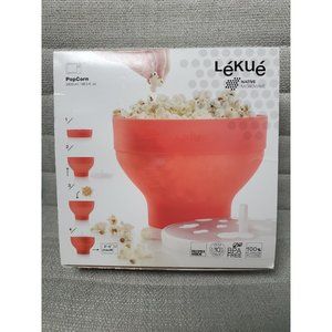 Lekue Microwave Popcorn Maker 100% Silicon Platinum Bowl Lg w/ Lid BPA Free